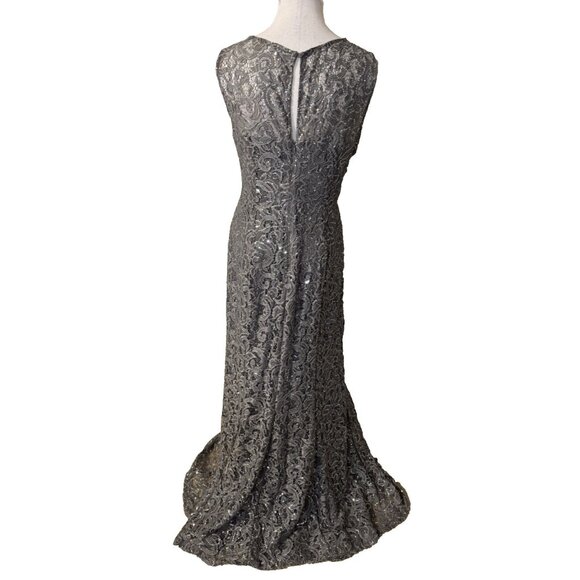 Ignite Long Evening Formal Dress 18 Silver Pewter Sequin Gown Wedding Party NEW - Picture 2 of 12